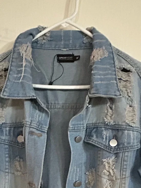 Long Distressed Denim Jacket Dress - Light Blue - Picture 4 of 9